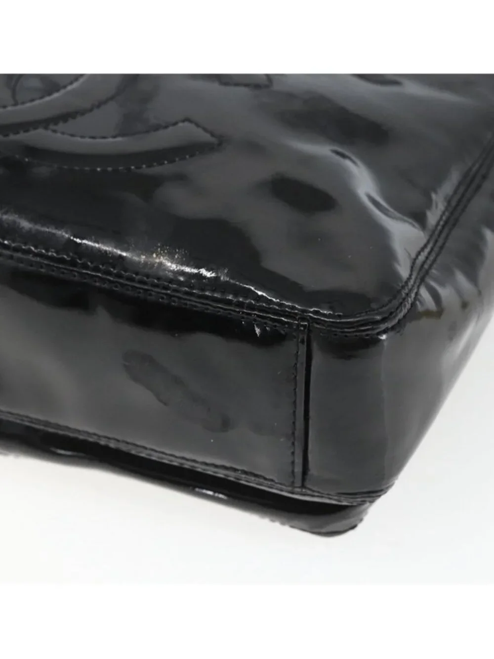 Authentic CHANEL COCO Mark Shoulder Bag Patent leather Black Silver CC